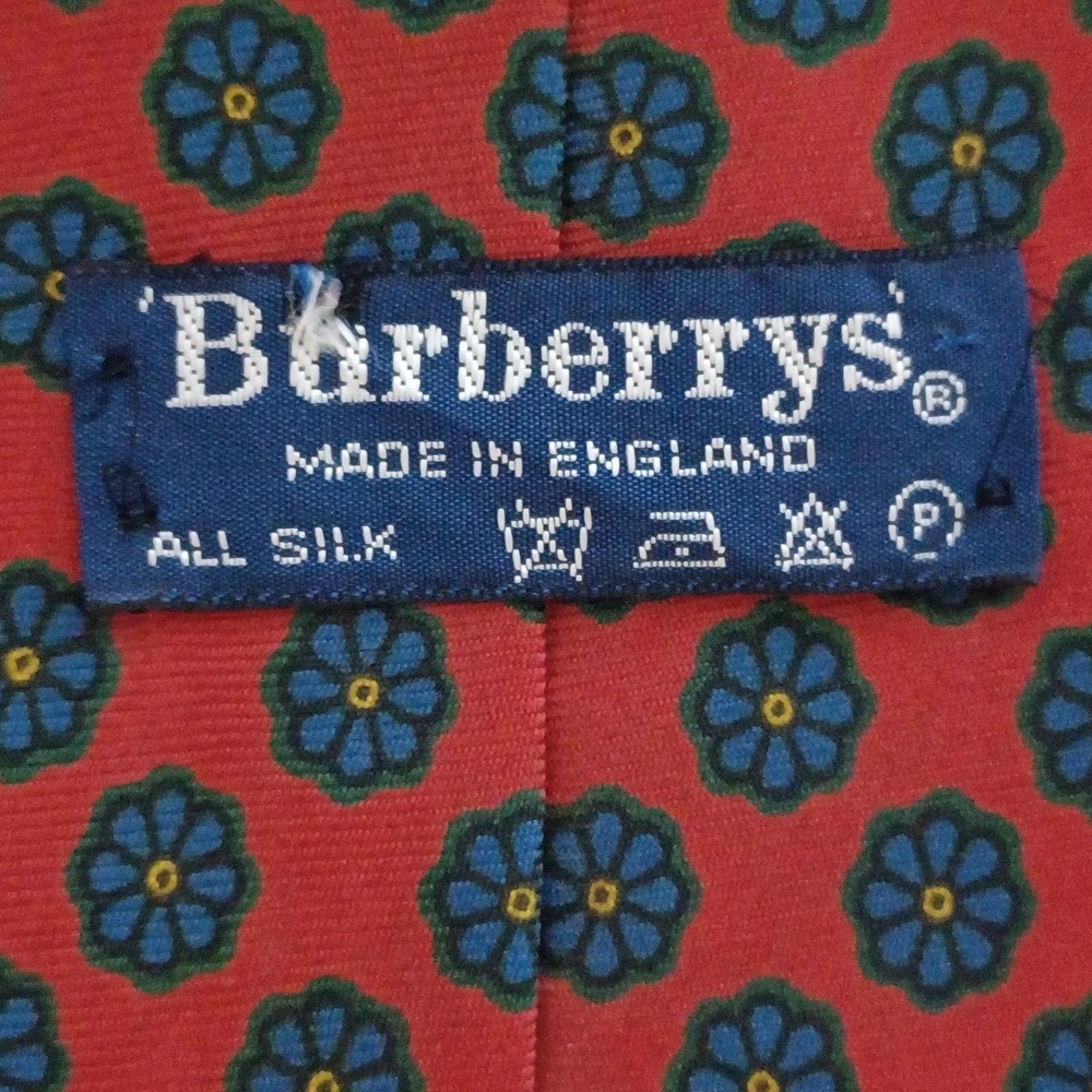 Burberrys Silk Tie Red Blue Floral Pattern Made in England Mens - Picture 9 of 9